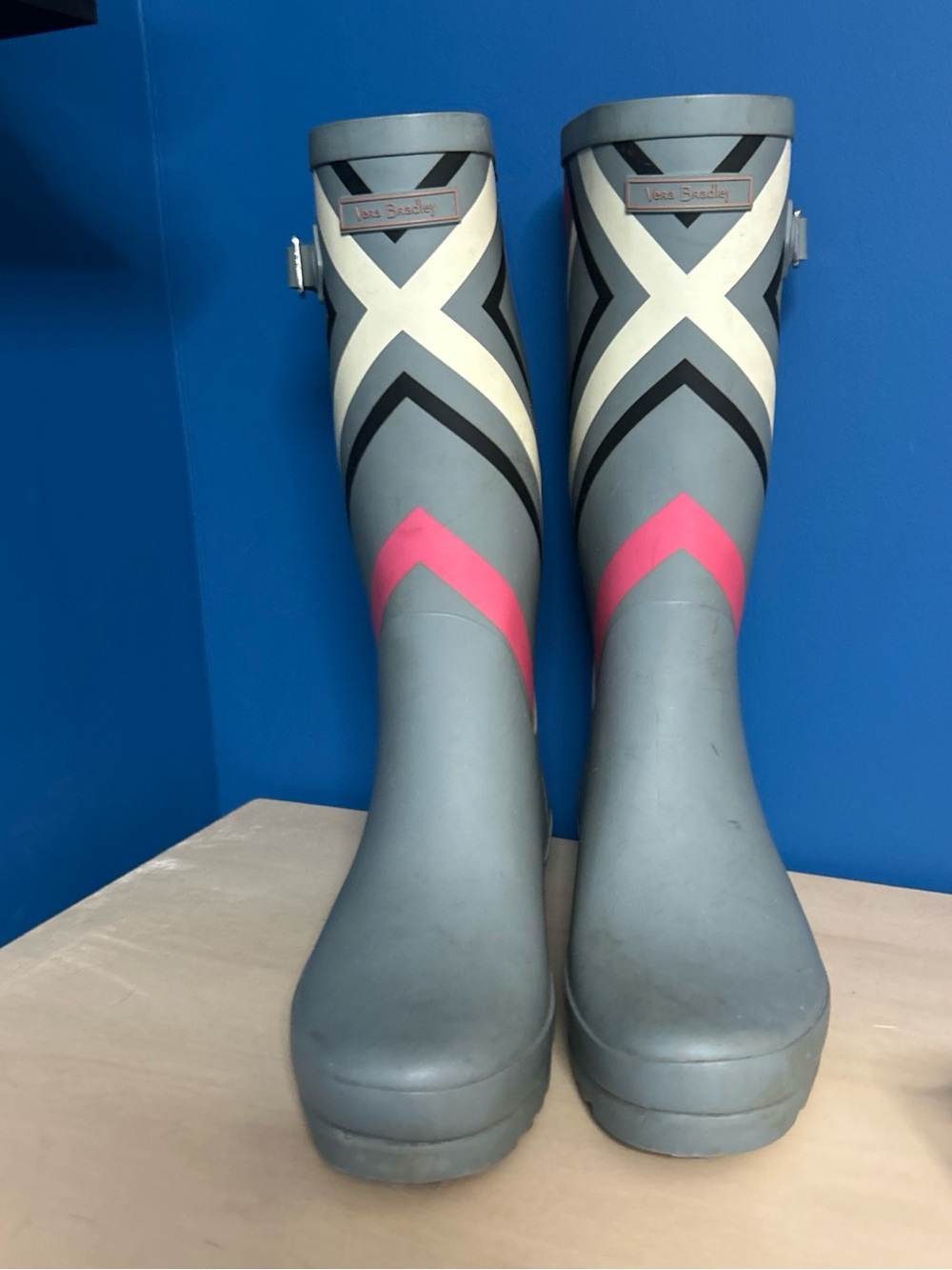 Vera Bradley Gray & Pink Women's Tall Rain Boots size 8